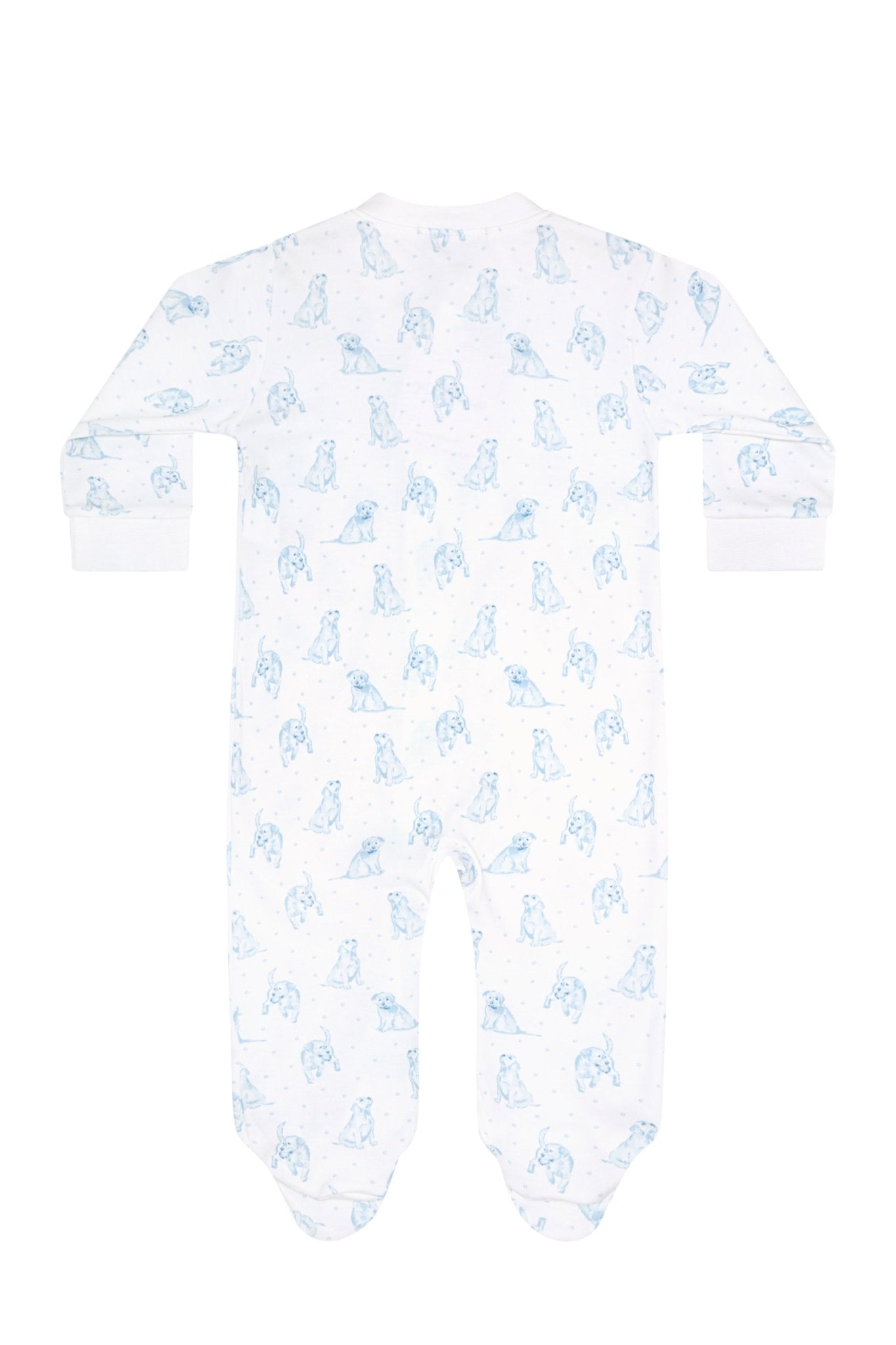 Blue Puppy Love Print Zipper Footie - Blissfully Lavender BoutiqueNella Pima