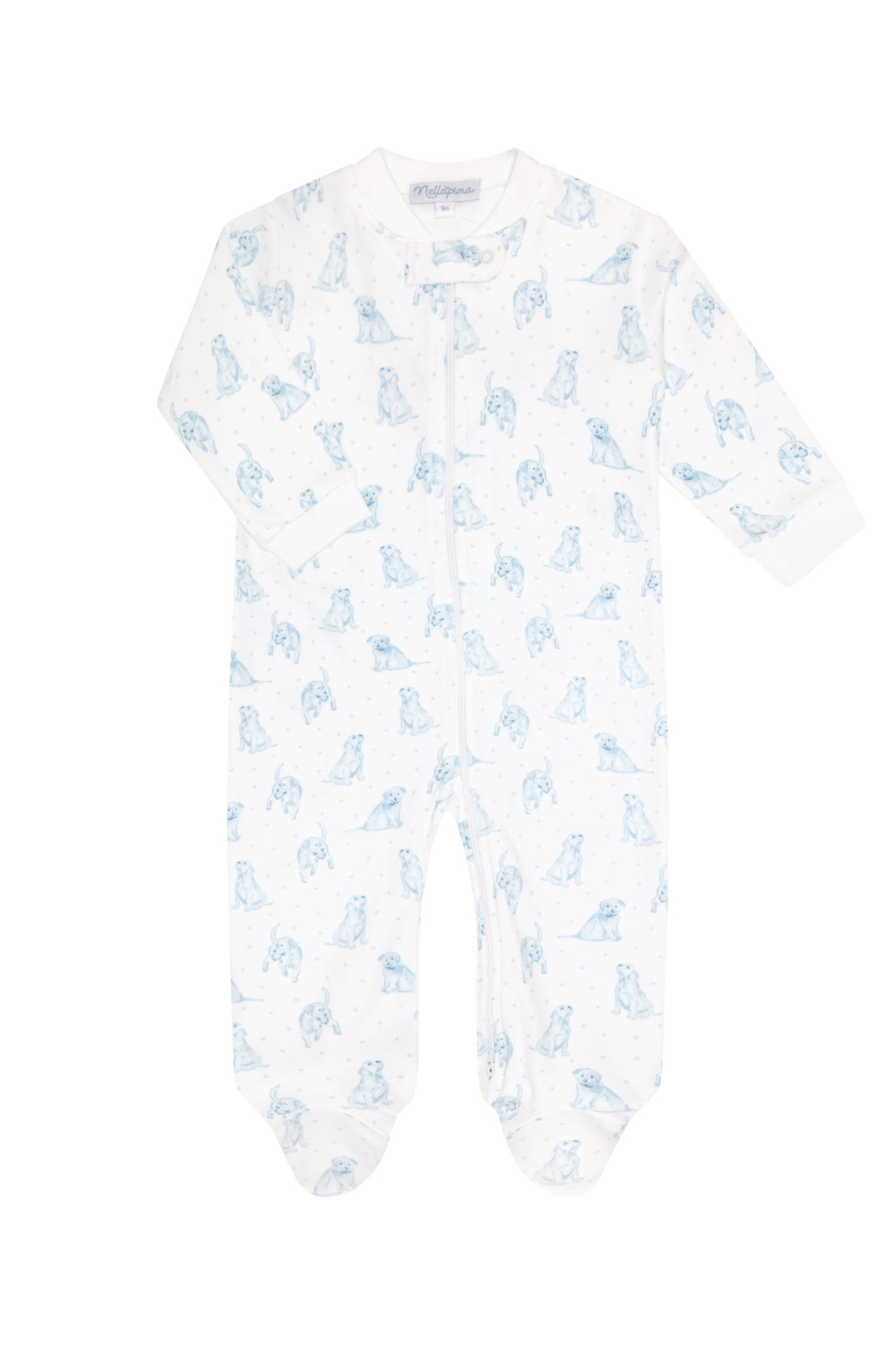 Blue Puppy Love Print Zipper Footie - Blissfully Lavender BoutiqueNella Pima