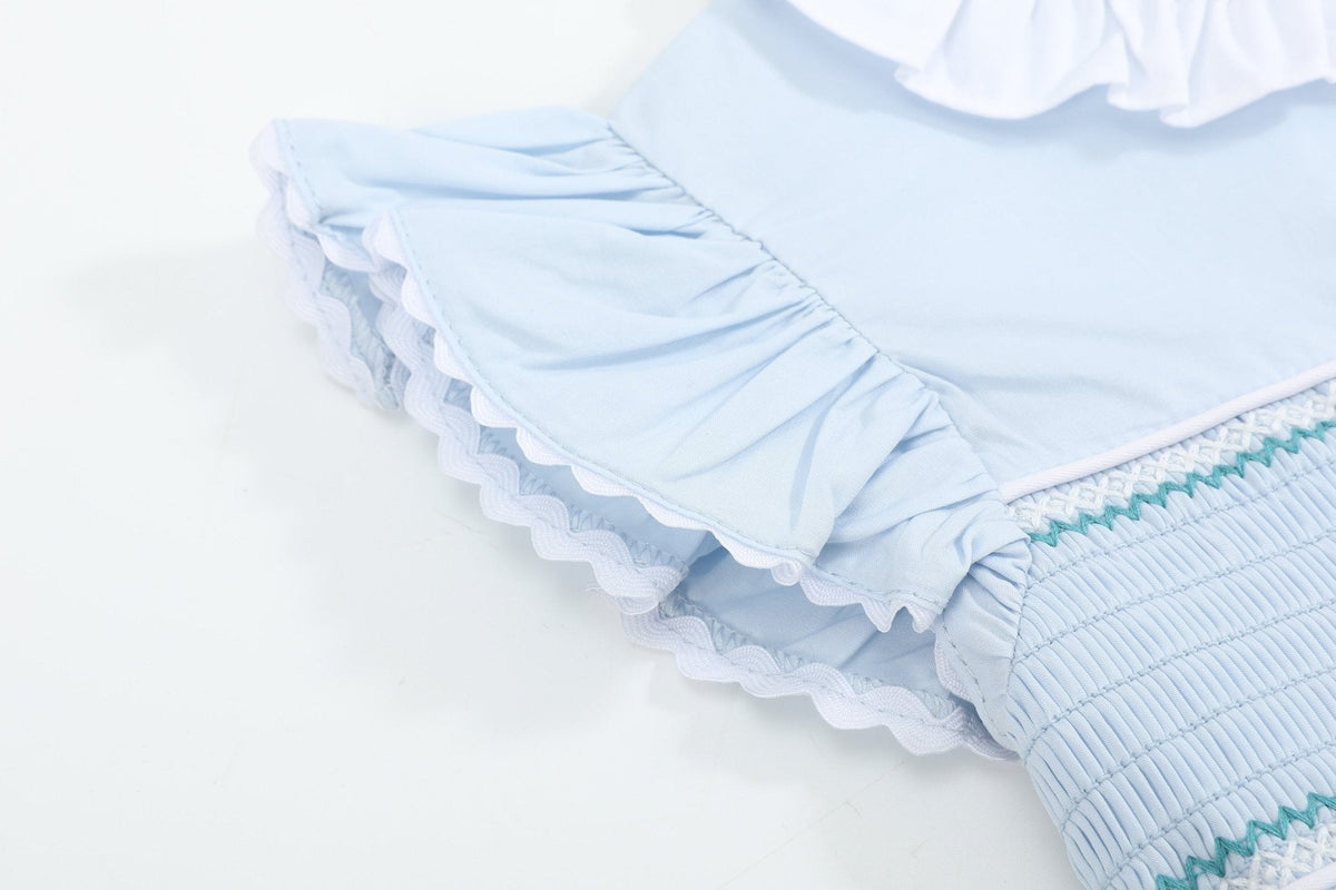 Blue Ruffled Crosses Smocked Dress