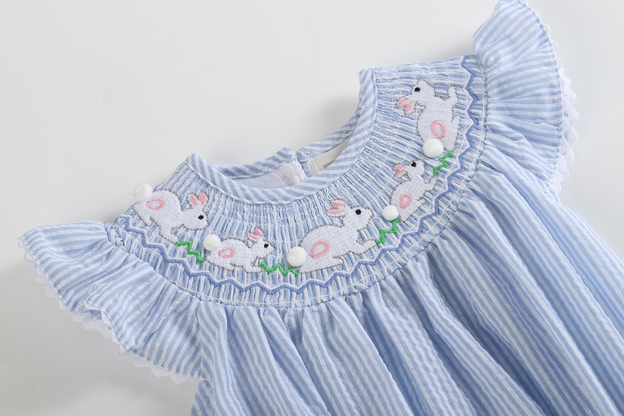 Blue Seersucker Bunny Smocked Flutter Romper - Blissfully Lavender BoutiqueLil Cactus