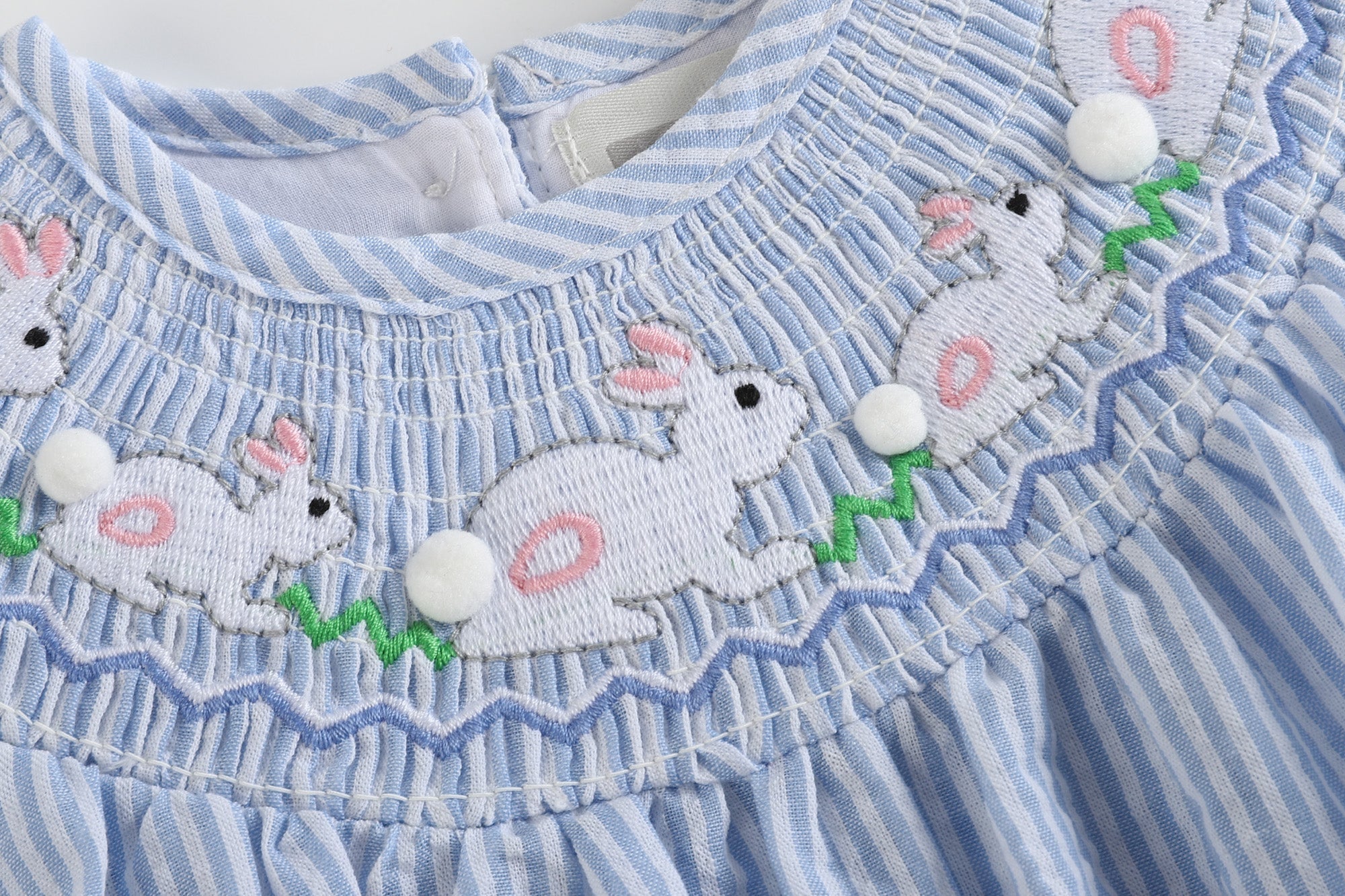 Blue Seersucker Bunny Smocked Flutter Romper - Blissfully Lavender BoutiqueLil Cactus
