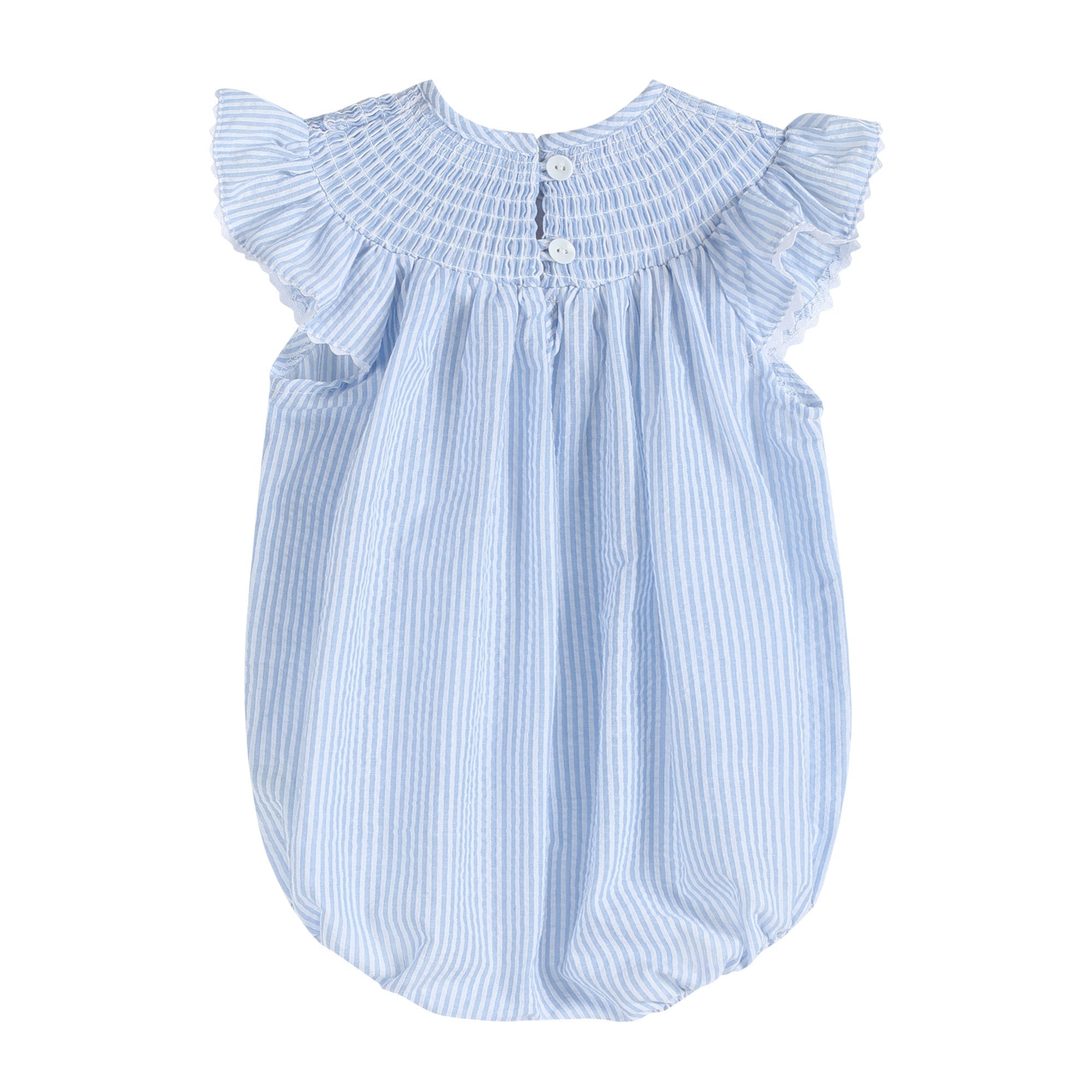 Blue Seersucker Bunny Smocked Flutter Romper - Blissfully Lavender BoutiqueLil Cactus