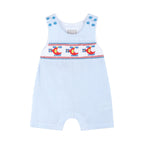 Blue Seersucker Helicopter Smocked Shortalls