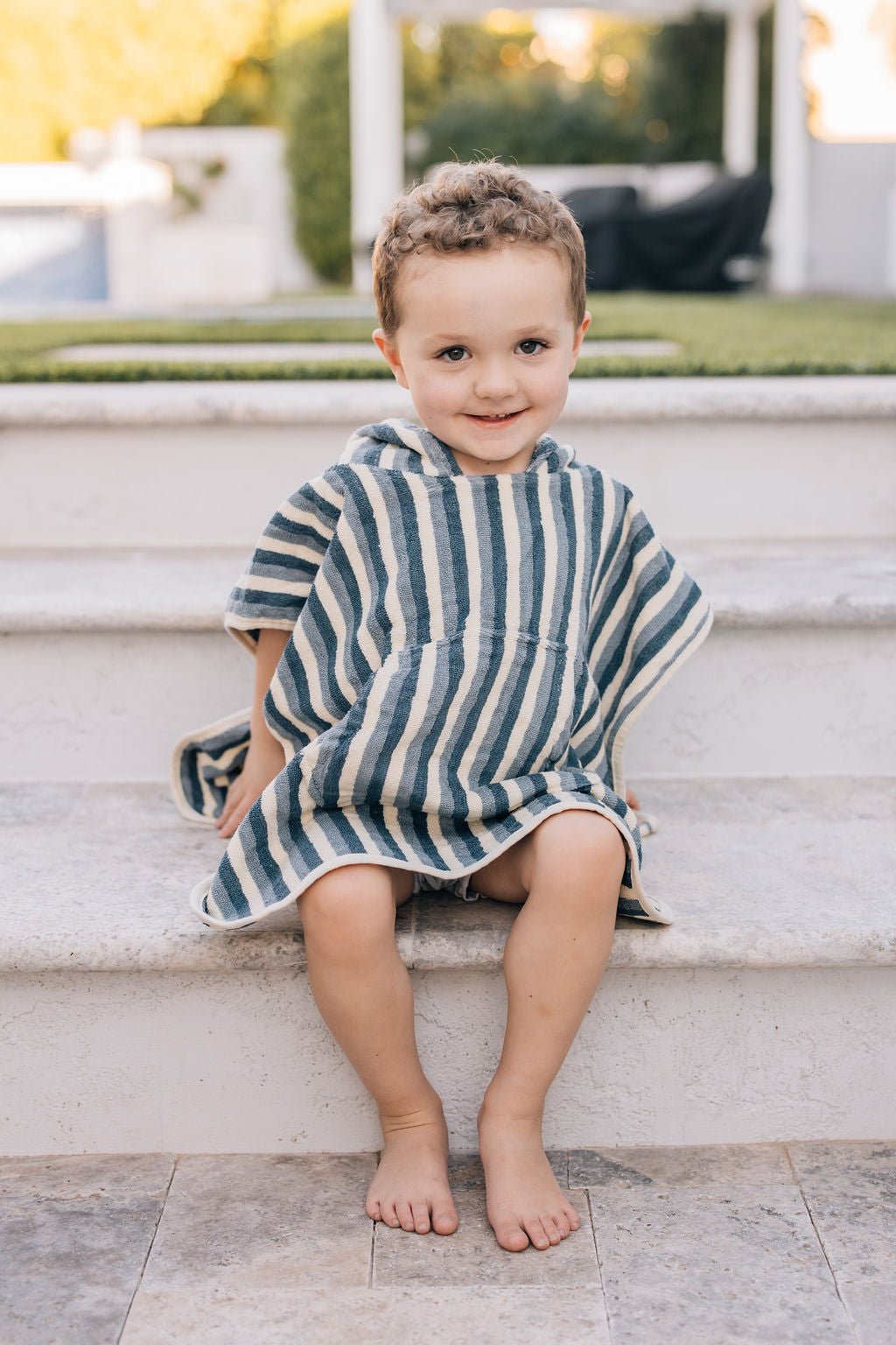 Blue Stripe Organic Cotton Kids Beach Poncho - Blissfully Lavender BoutiqueMebie Baby