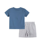 Blue Tractor Smocked Shirt & Gray Shorts Set