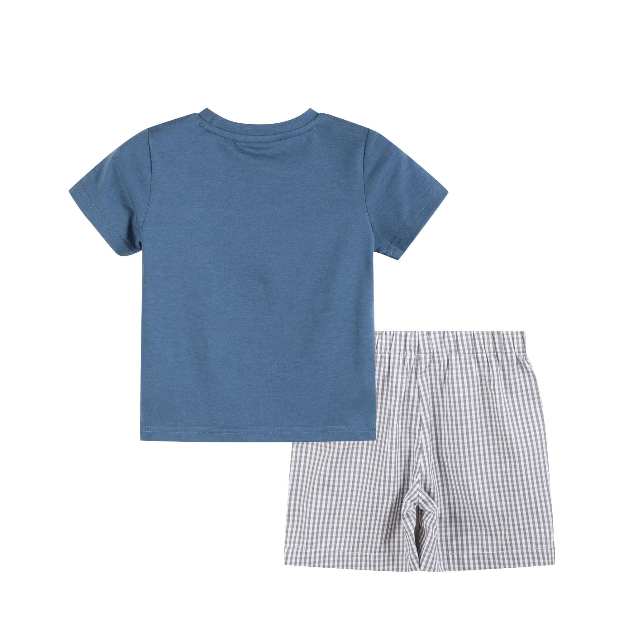 Blue Tractor Smocked Shirt & Gray Shorts Set