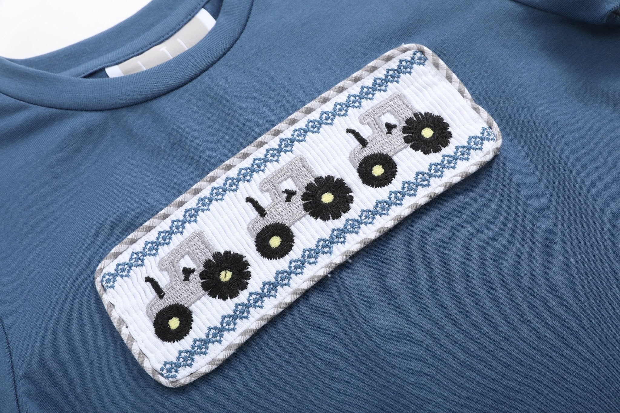 Blue Tractor Smocked Shirt & Gray Shorts Set