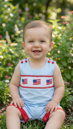 Blue USA Flag Smocked Shortalls