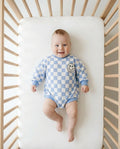 Bubble Romper | Checkered Smiley Blue
