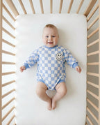 Bubble Romper | Checkered Smiley Blue