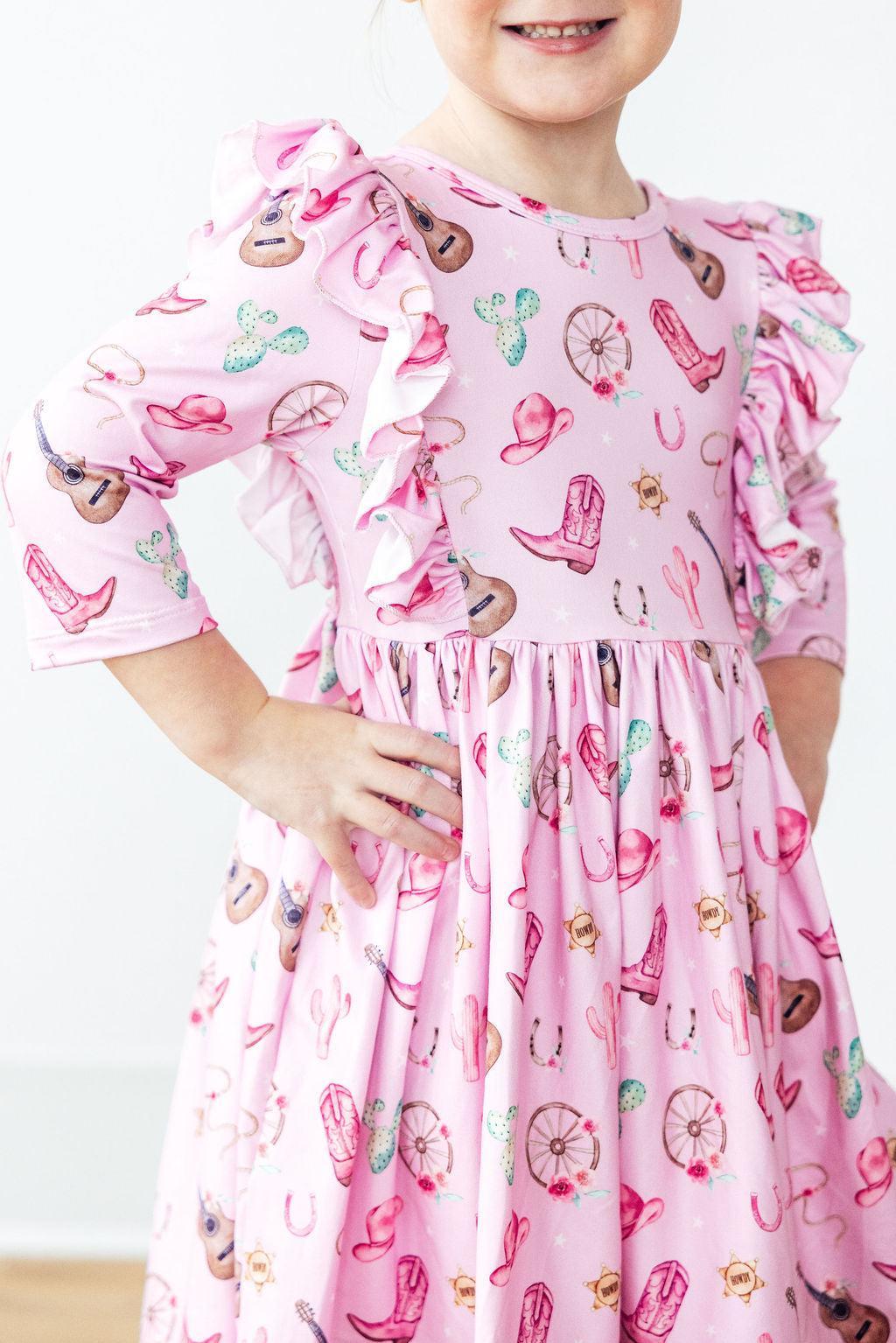 Boot Scootin' 3/4 Sleeve Ruffle Twirl Dress - Blissfully Lavender BoutiqueMila & Rose ®