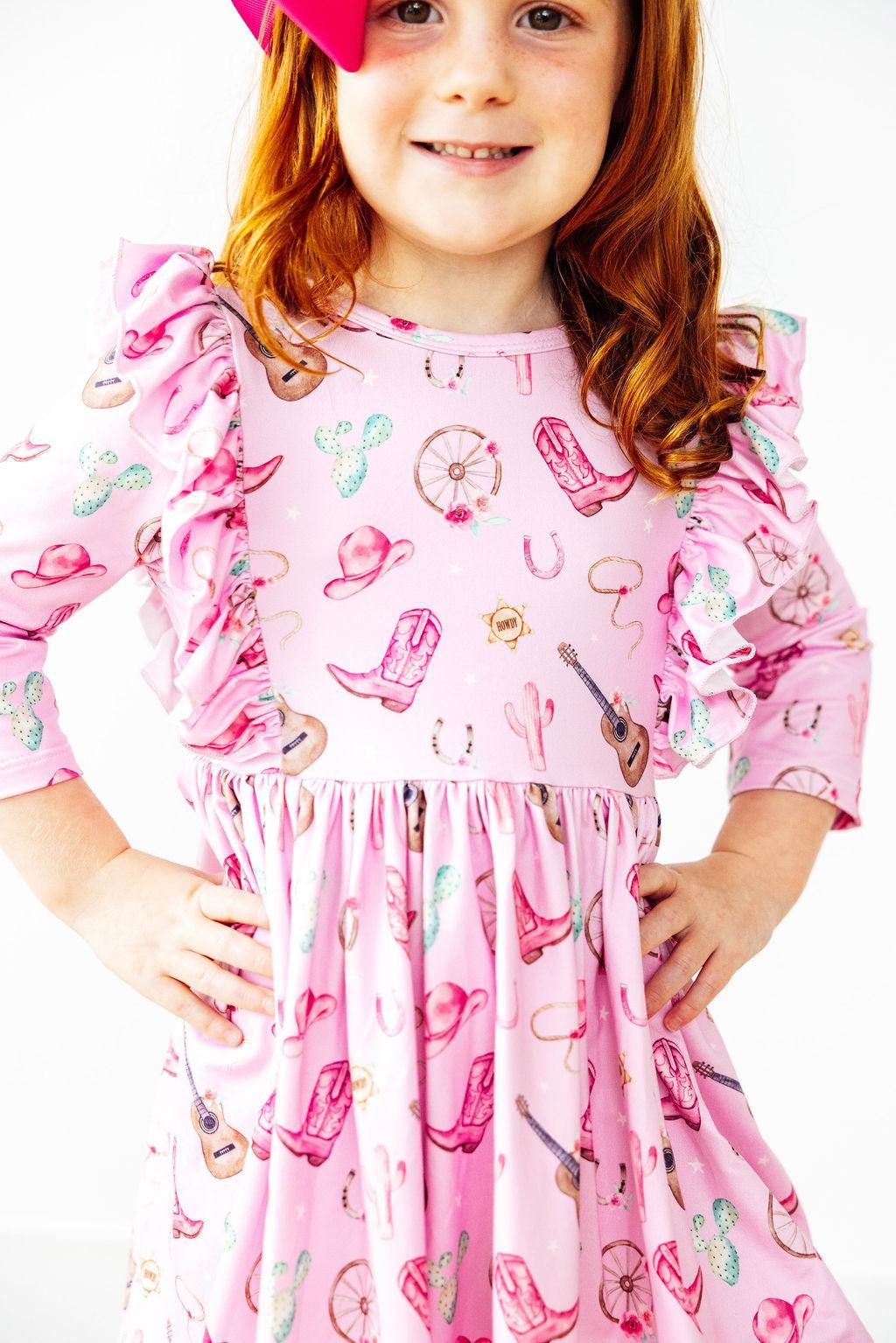 Boot Scootin' 3/4 Sleeve Ruffle Twirl Dress - Blissfully Lavender BoutiqueMila & Rose ®