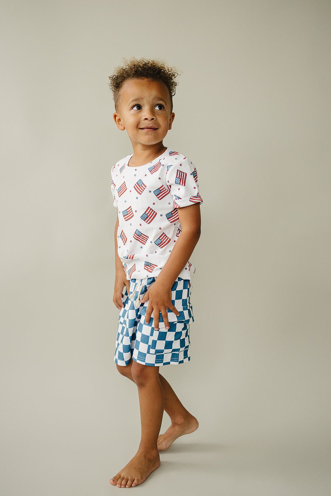 Boy Patriotic Vibes Cargo Shorts Set - Blissfully Lavender BoutiqueLUCKY PANDA KIDS