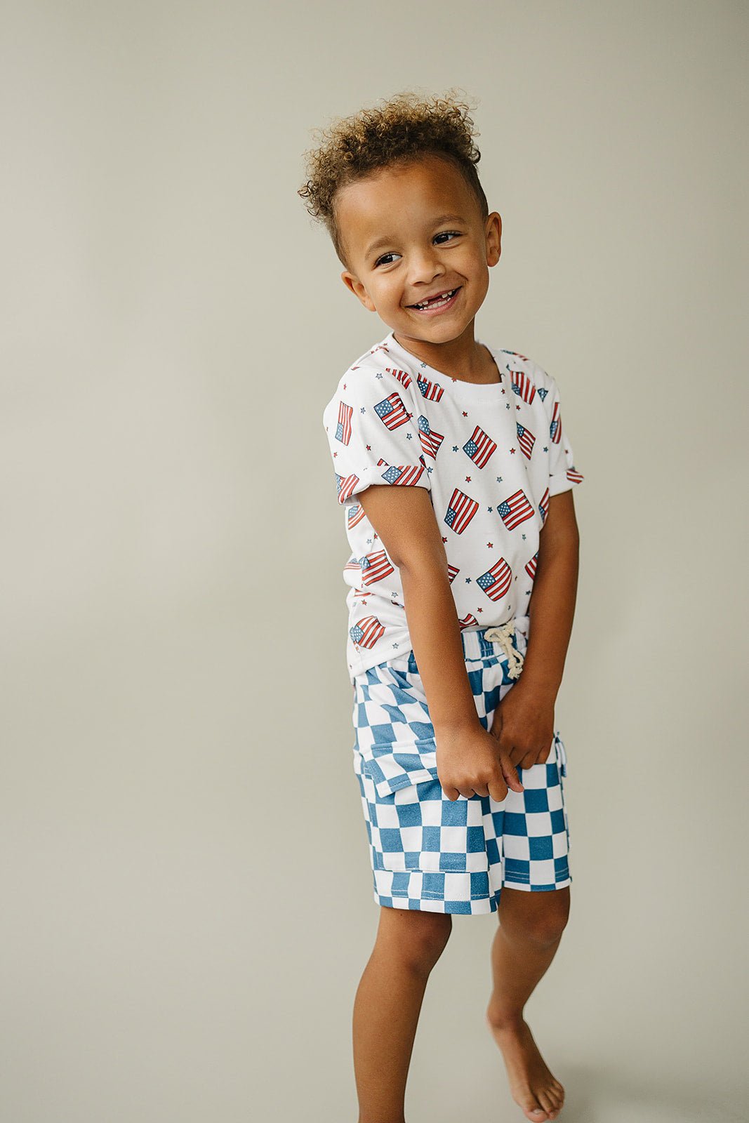 Boy Patriotic Vibes Cargo Shorts Set - Blissfully Lavender BoutiqueLUCKY PANDA KIDS