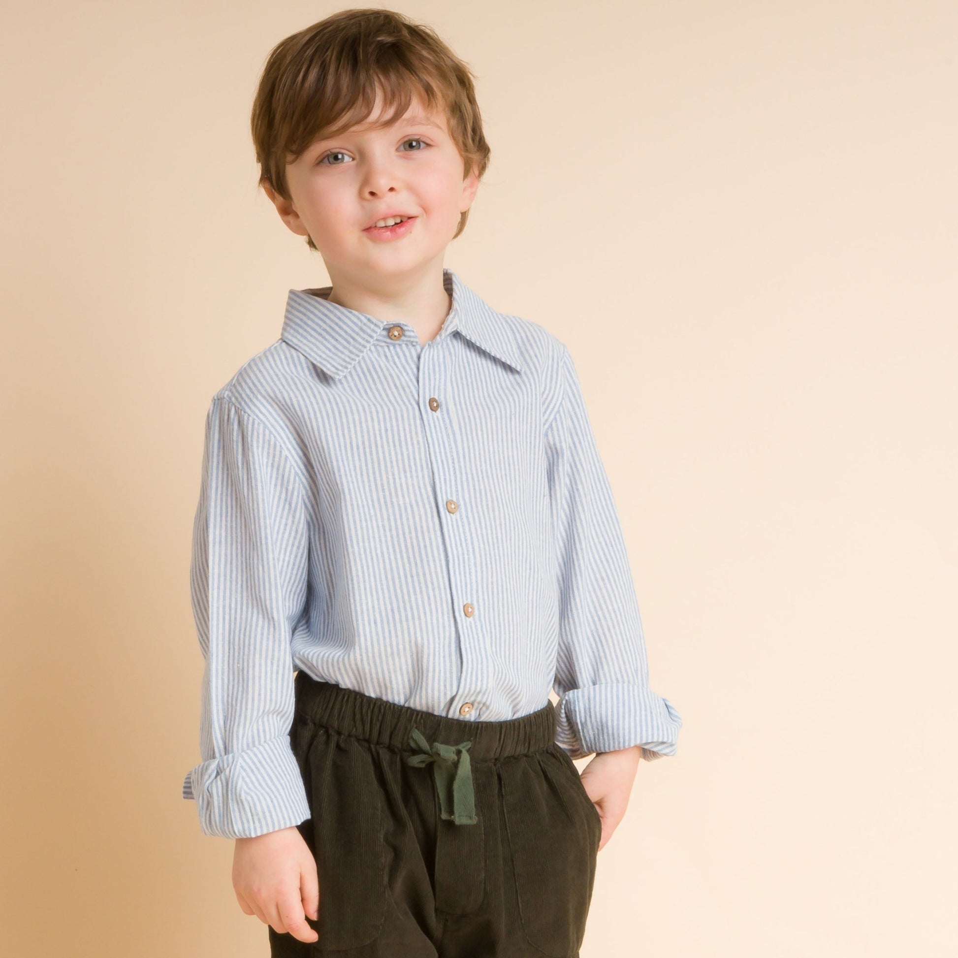 Boys Blue Strip Collar Buttondown Shirt - Blissfully Lavender BoutiqueBeet World