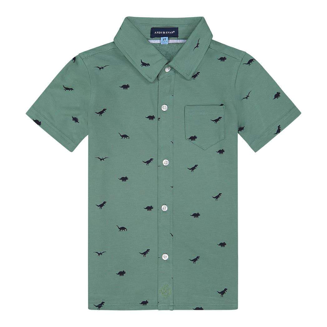 Boys Green + Dino Cotton Knit Button Down Shirt - Blissfully Lavender BoutiqueAndy & Evan
