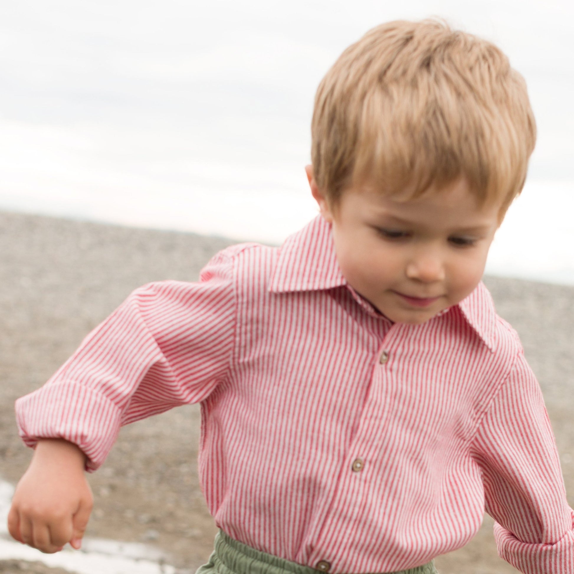 Boys Red Strip Buttondown Collar Shirt - Blissfully Lavender BoutiqueBeet World