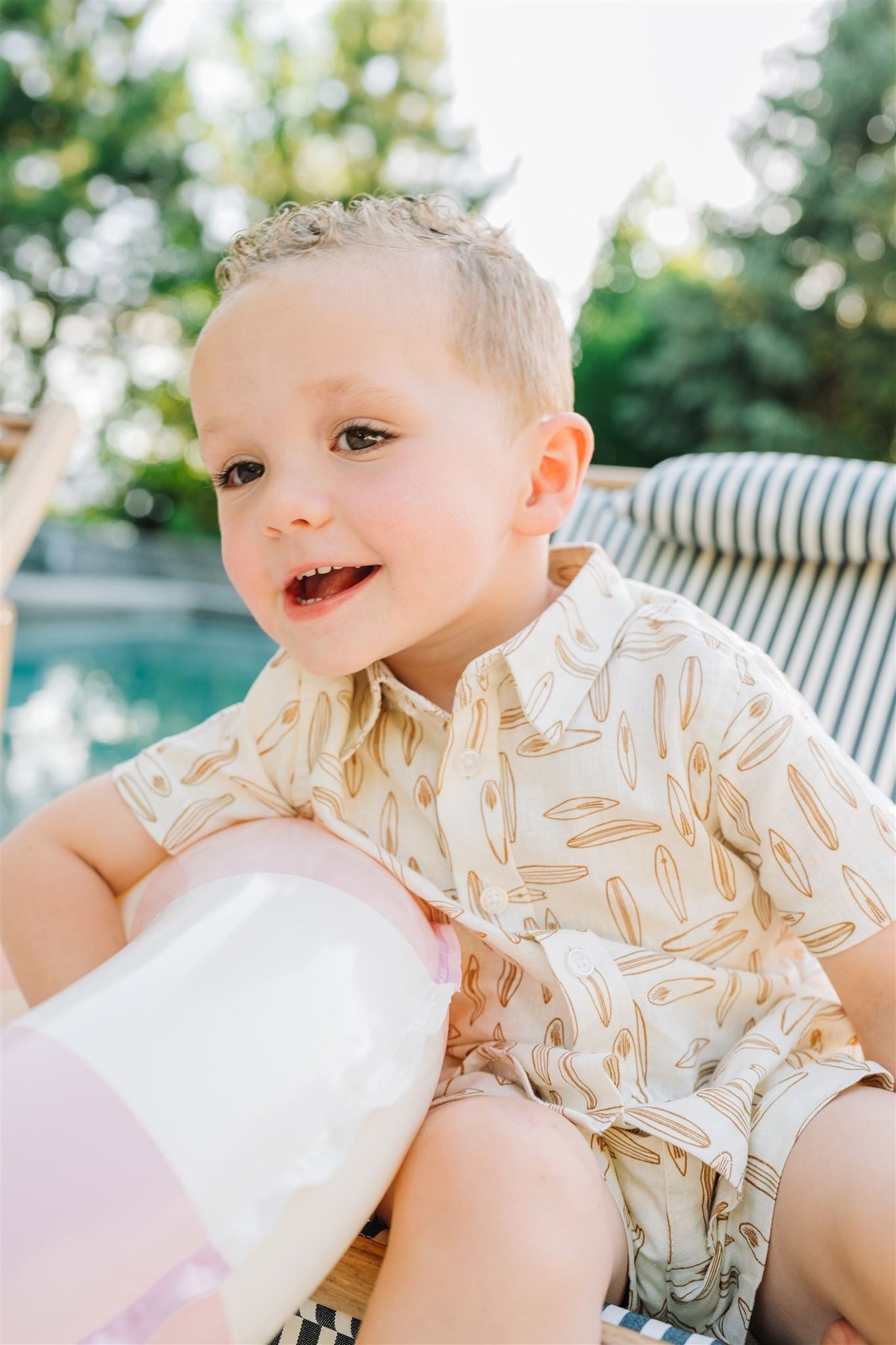 Boys Surfboard Linen Button Up Shirt - Blissfully Lavender BoutiqueMebie Baby