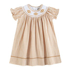 Brown Gingham Football Smocked Bishop Dress