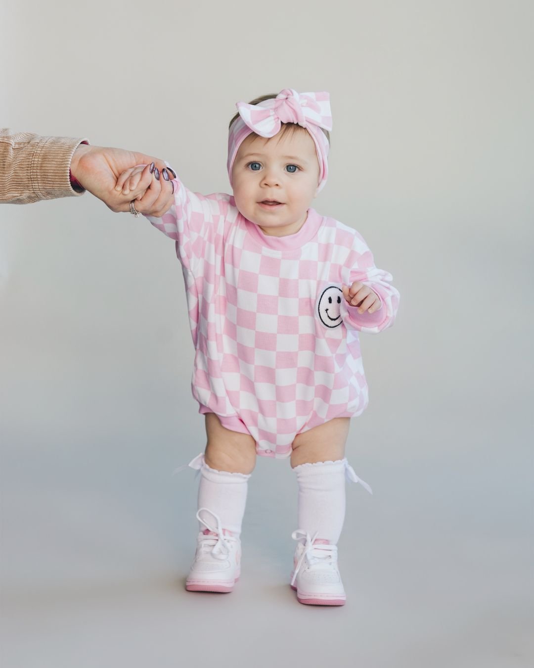Baby Girl Checkered Smiley Pink Bubble Romper