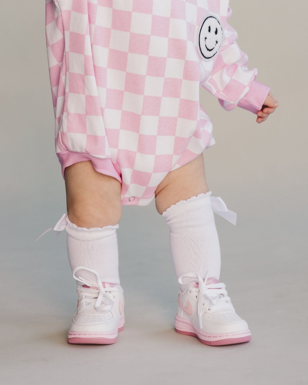 Baby Girl Checkered Smiley Pink Bubble Romper