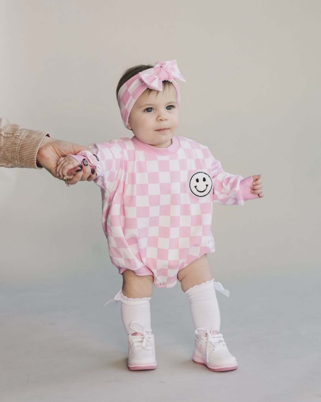 Baby Girl Checkered Smiley Pink Bubble Romper