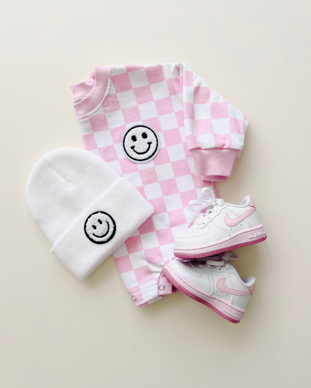Baby Girl Checkered Smiley Pink Bubble Romper