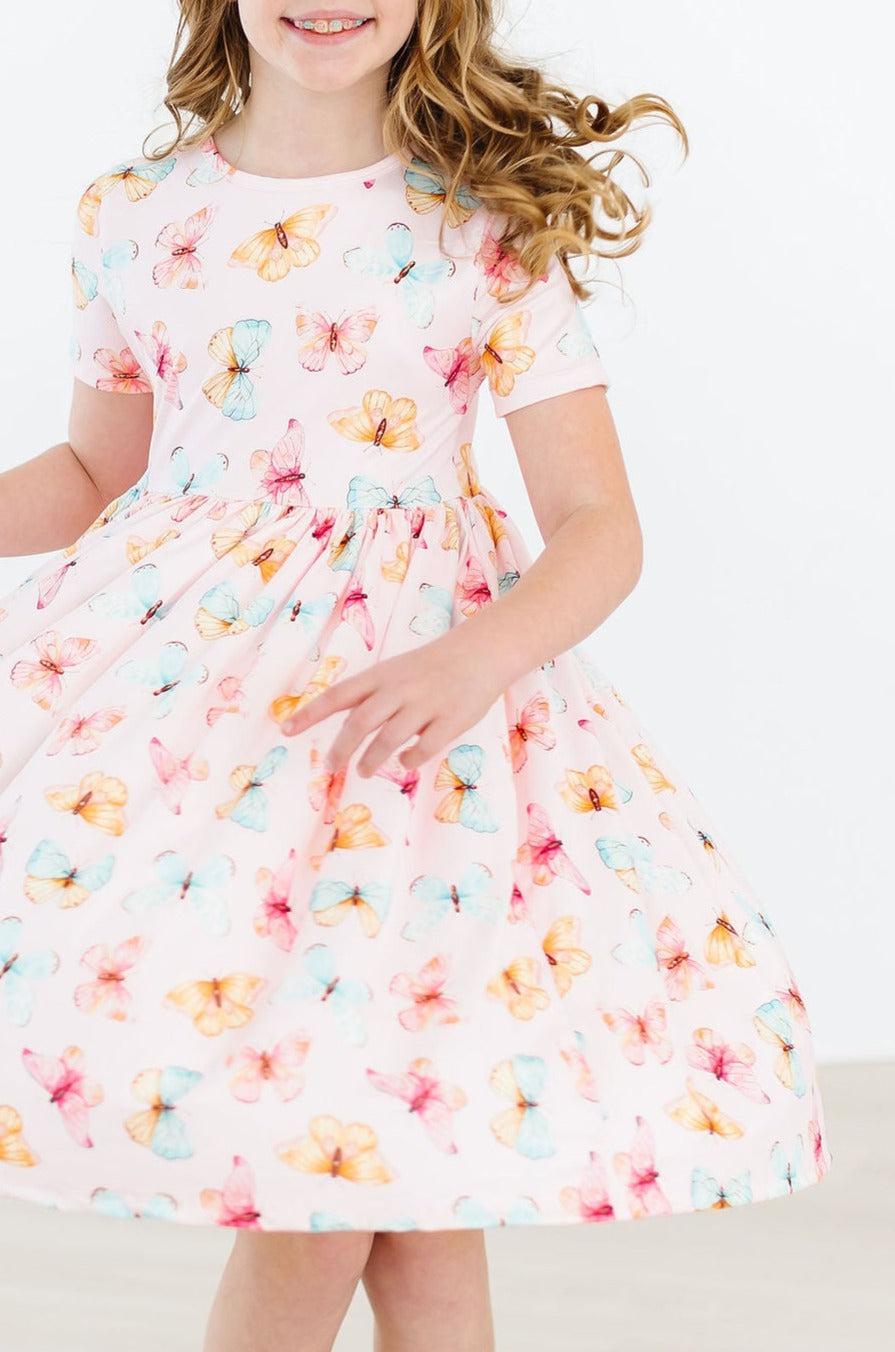 Butterfly Kisses S/S Pocket Twirl Dress - Blissfully Lavender BoutiqueMila & Rose ®