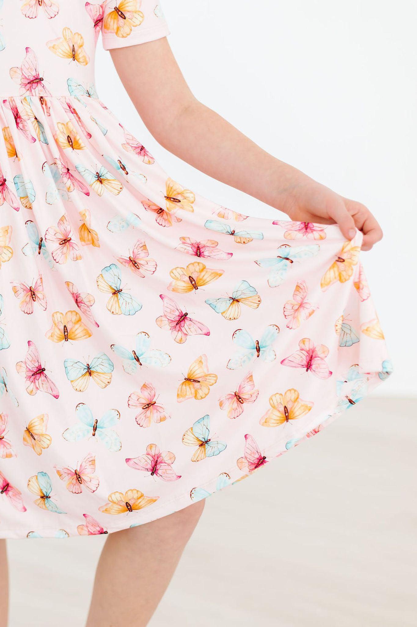 Butterfly Kisses S/S Pocket Twirl Dress - Blissfully Lavender BoutiqueMila & Rose ®