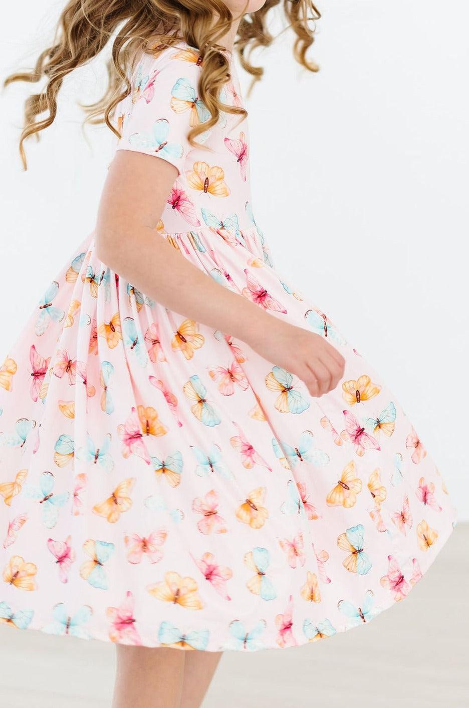 Butterfly Kisses S/S Pocket Twirl Dress - Blissfully Lavender BoutiqueMila & Rose ®