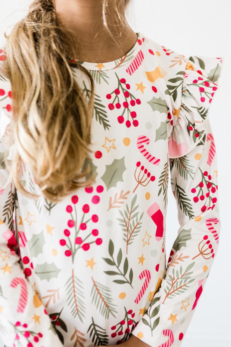 Holly Jolly Christmas Long Sleeve Ruffle Tee