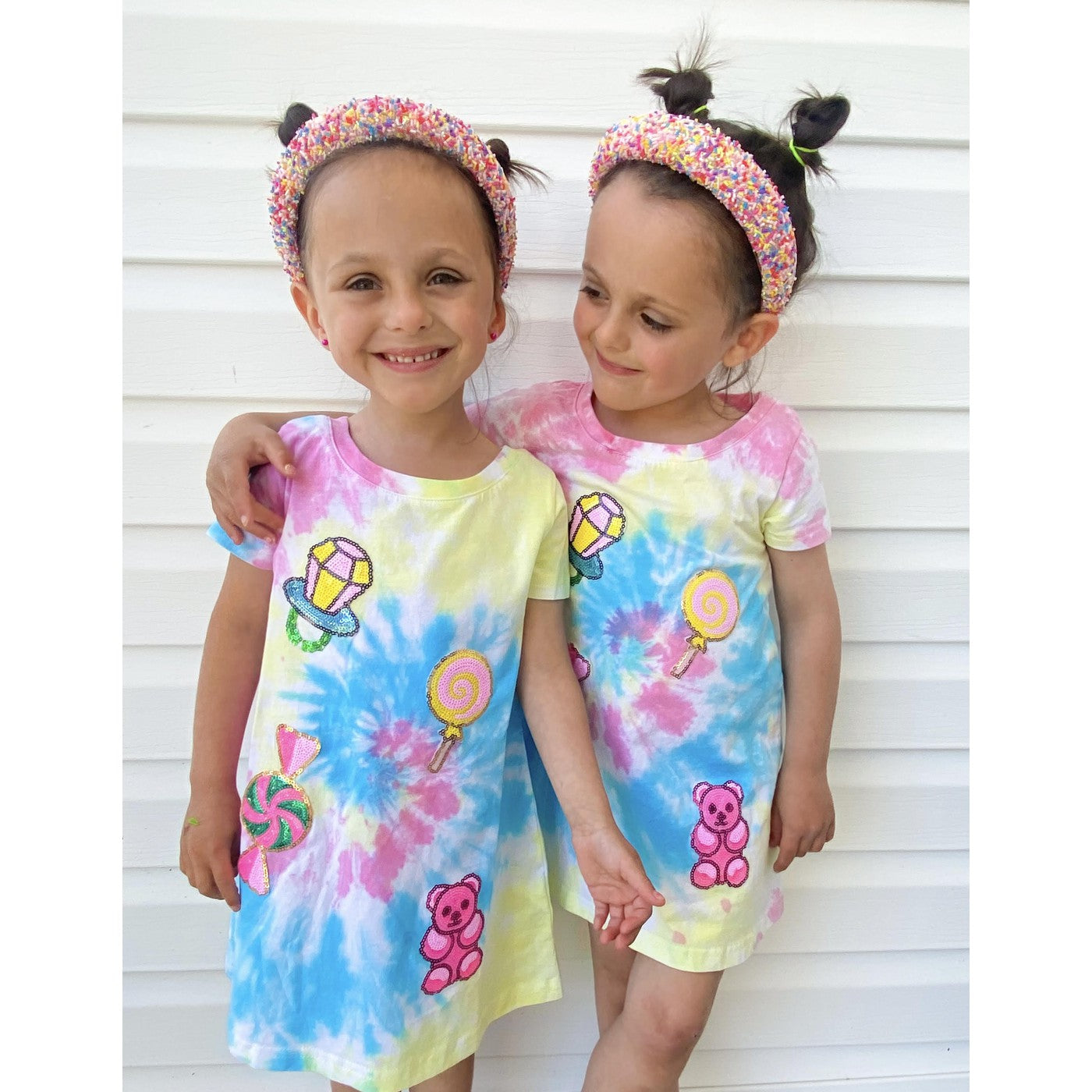 Girls Candyland Sequin Patch Tie-Dye Dress