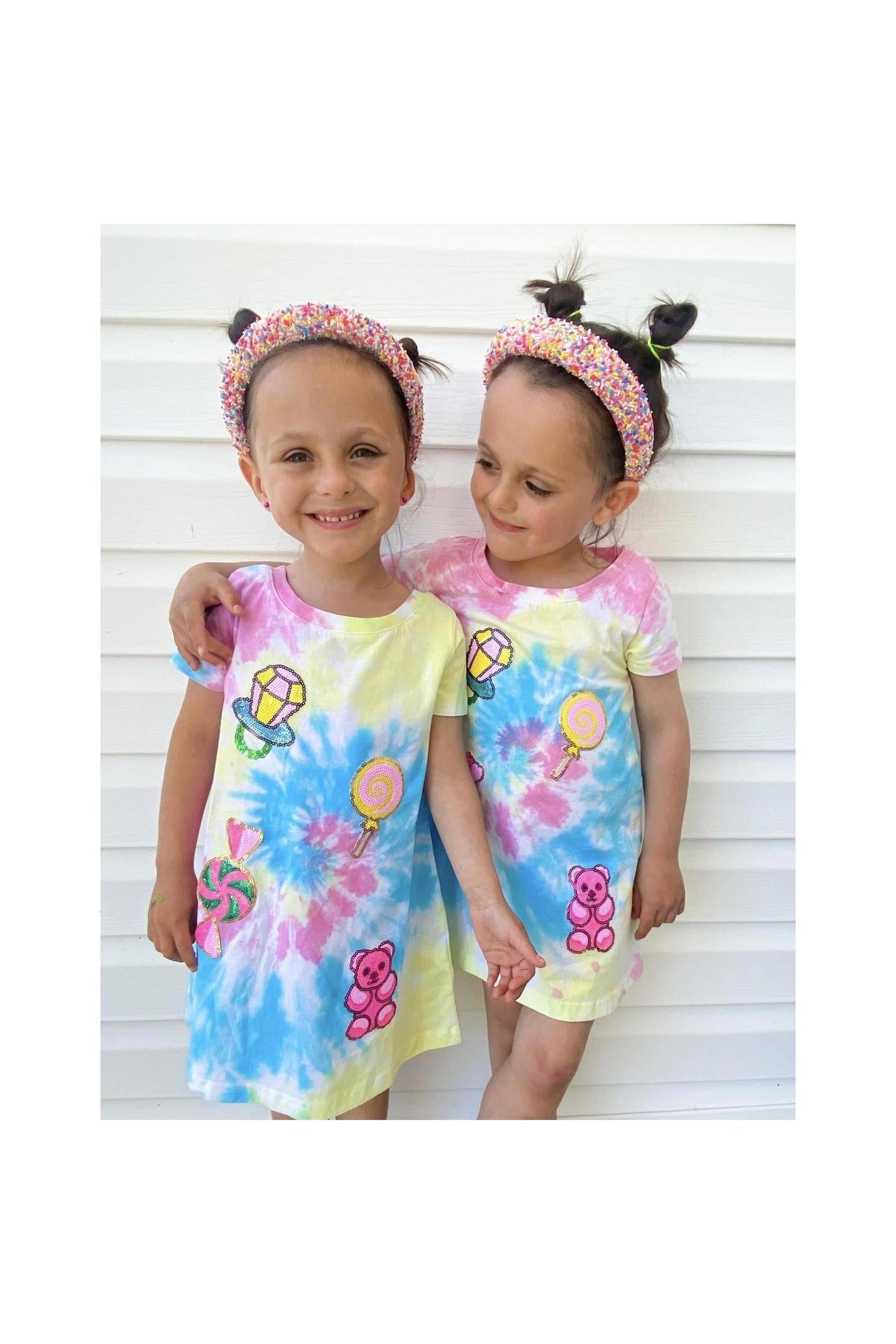 Girls Candyland Sequin Patch Tie-Dye Dress