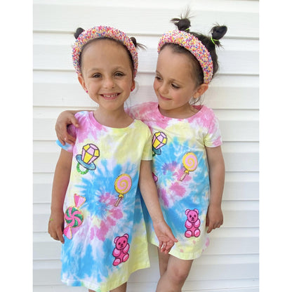 Girls Candyland Sequin Patch Tie-Dye Dress