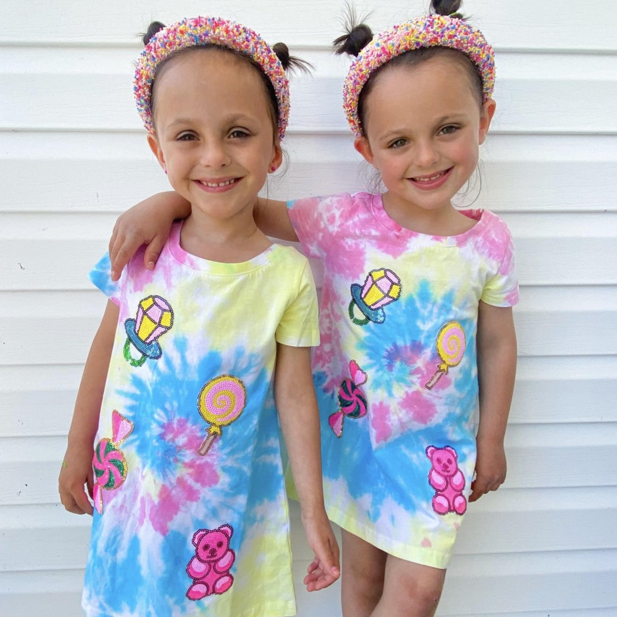Girls Candyland Sequin Patch Tie-Dye Dress