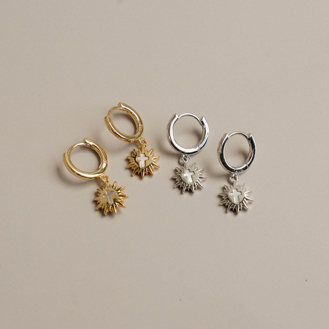 Monstrance Pearl Huggie Earrings