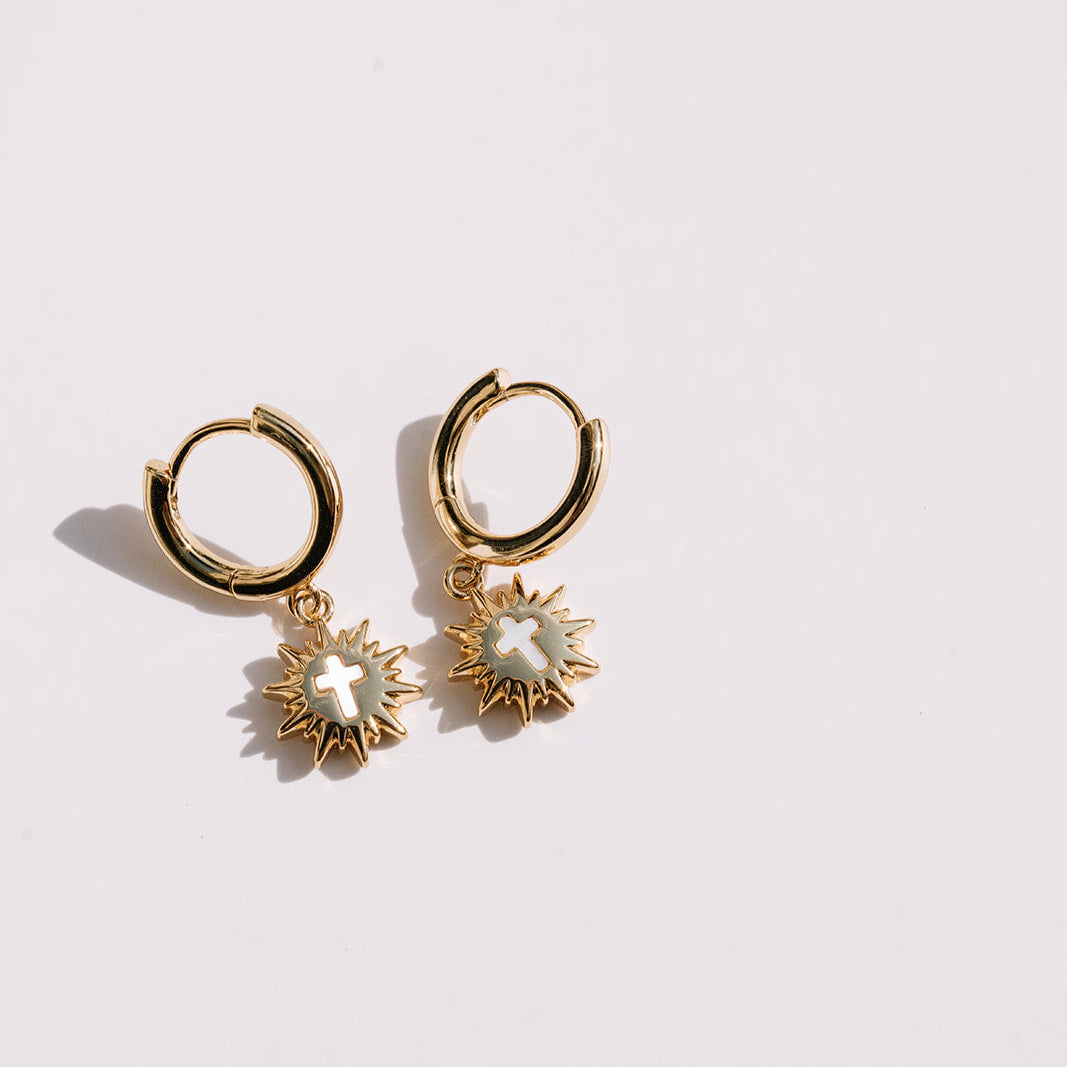 Monstrance Pearl Huggie Earrings