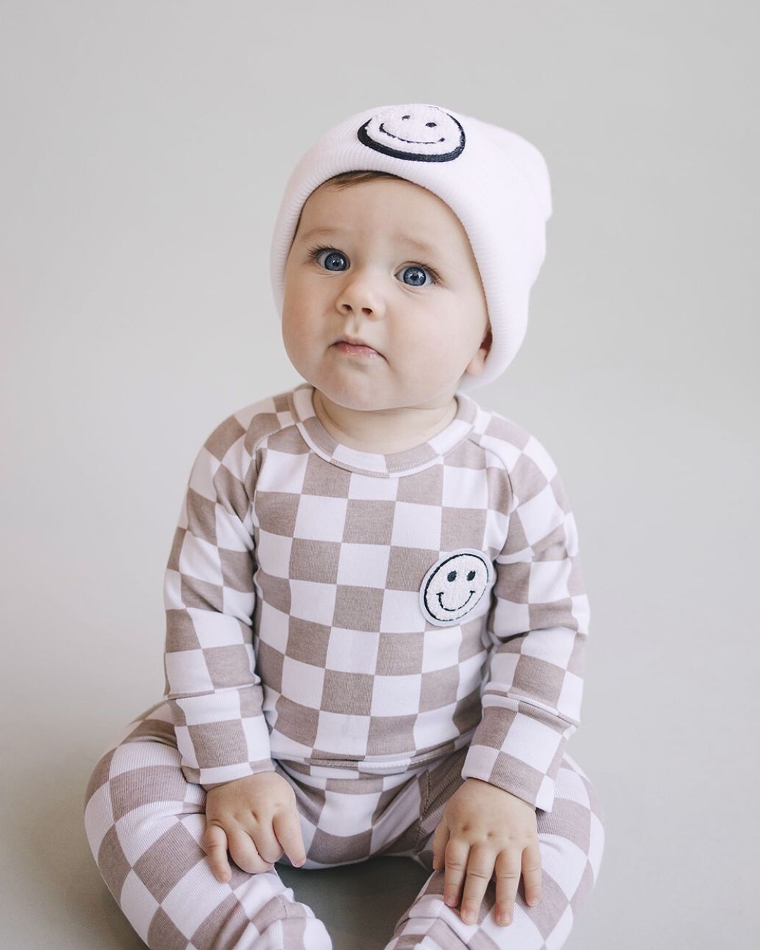 Boys Latte Checkered Smiley Lounge Set