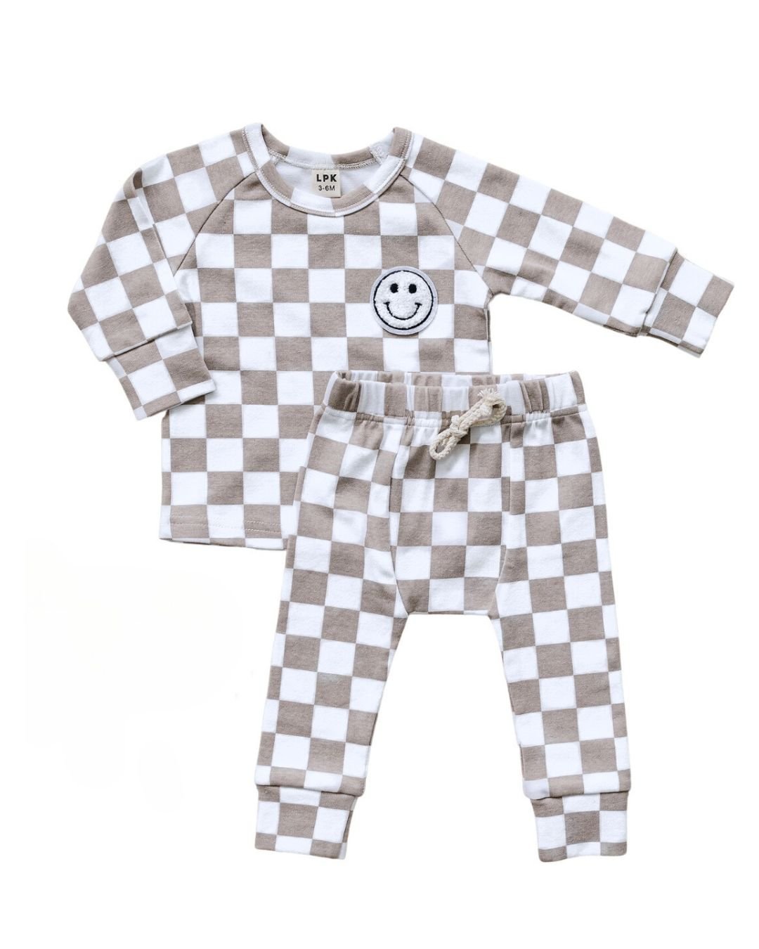 Boys Latte Checkered Smiley Lounge Set