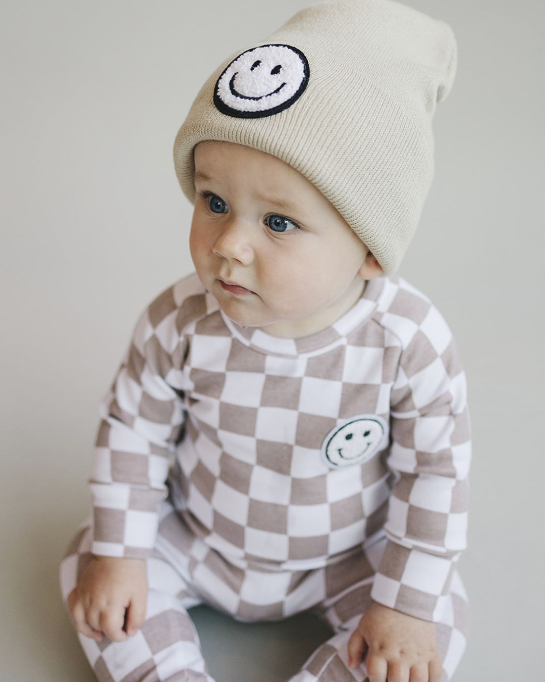 Boys Latte Checkered Smiley Lounge Set