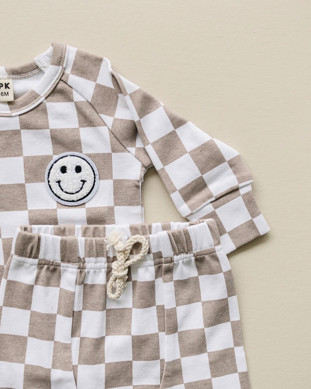 Boys Latte Checkered Smiley Lounge Set