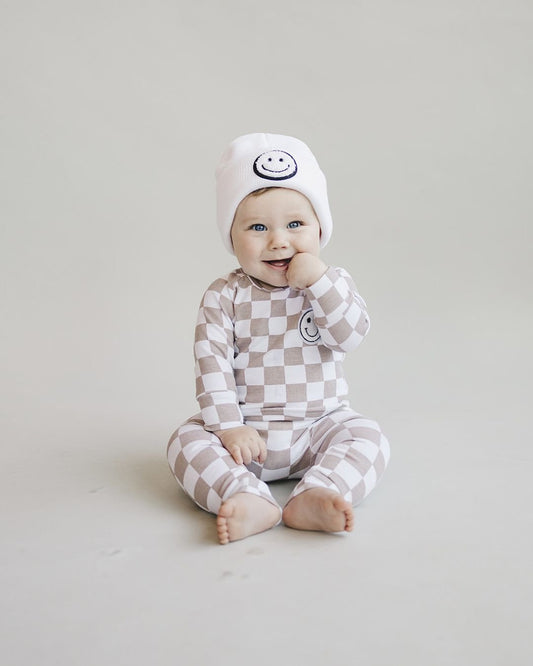 Boys Latte Checkered Smiley Lounge Set