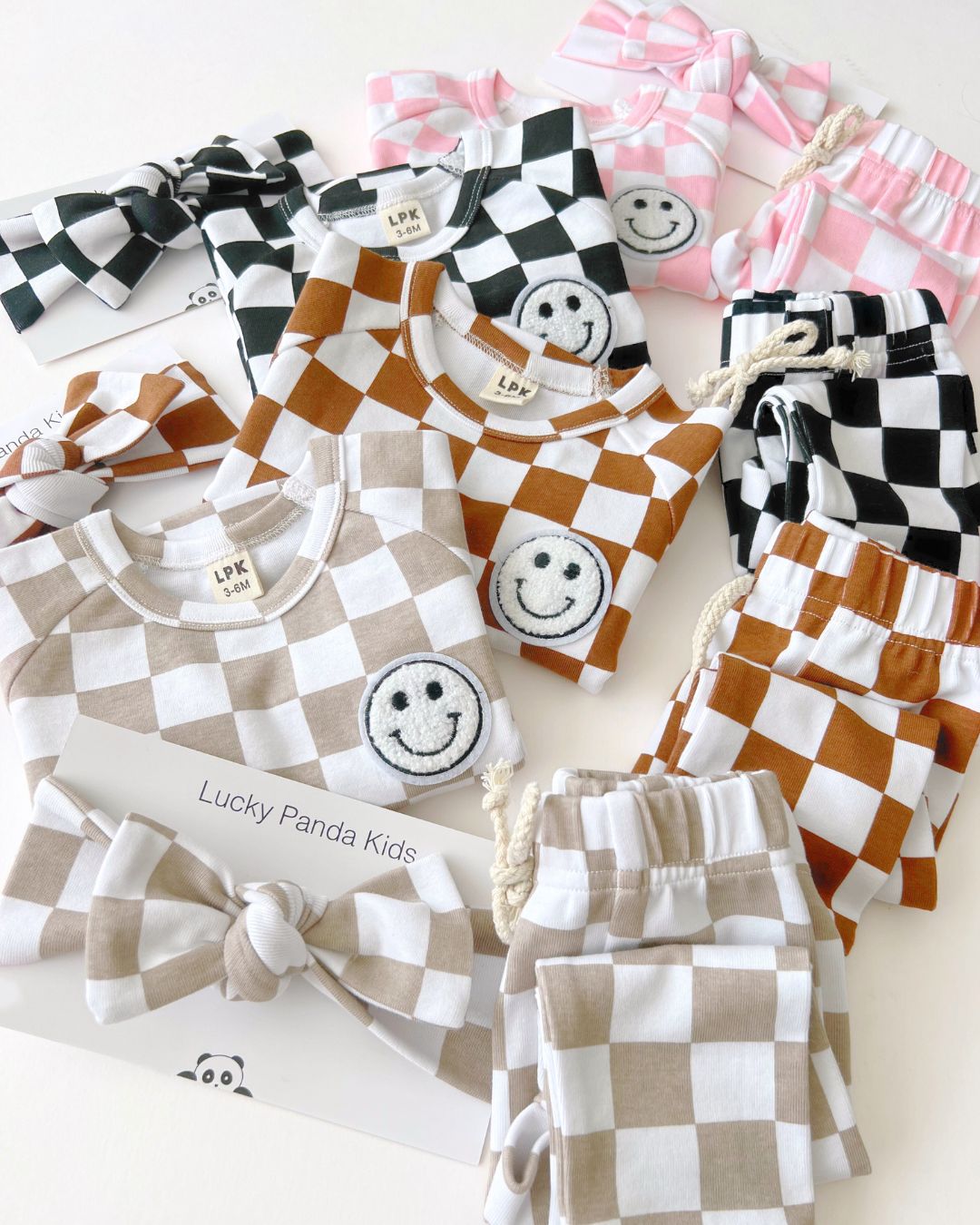 Boys Latte Checkered Smiley Lounge Set