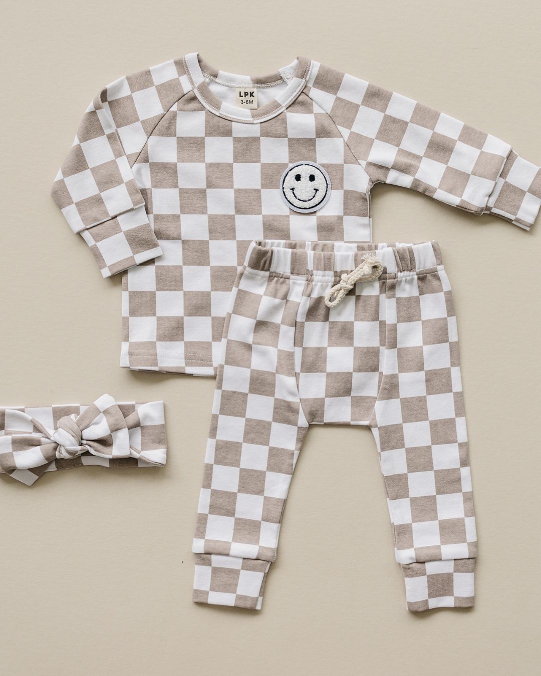 Boys Latte Checkered Smiley Lounge Set