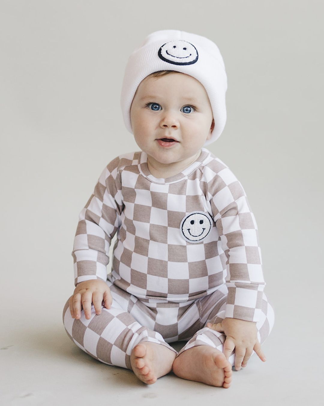 Boys Latte Checkered Smiley Lounge Set