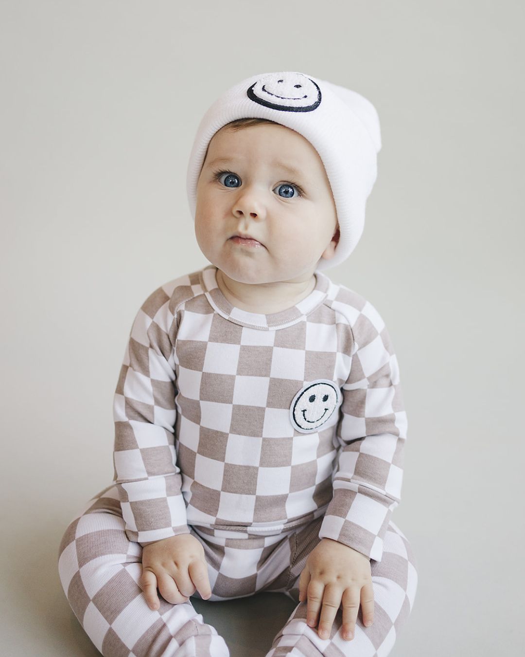 Boys Latte Checkered Smiley Lounge Set