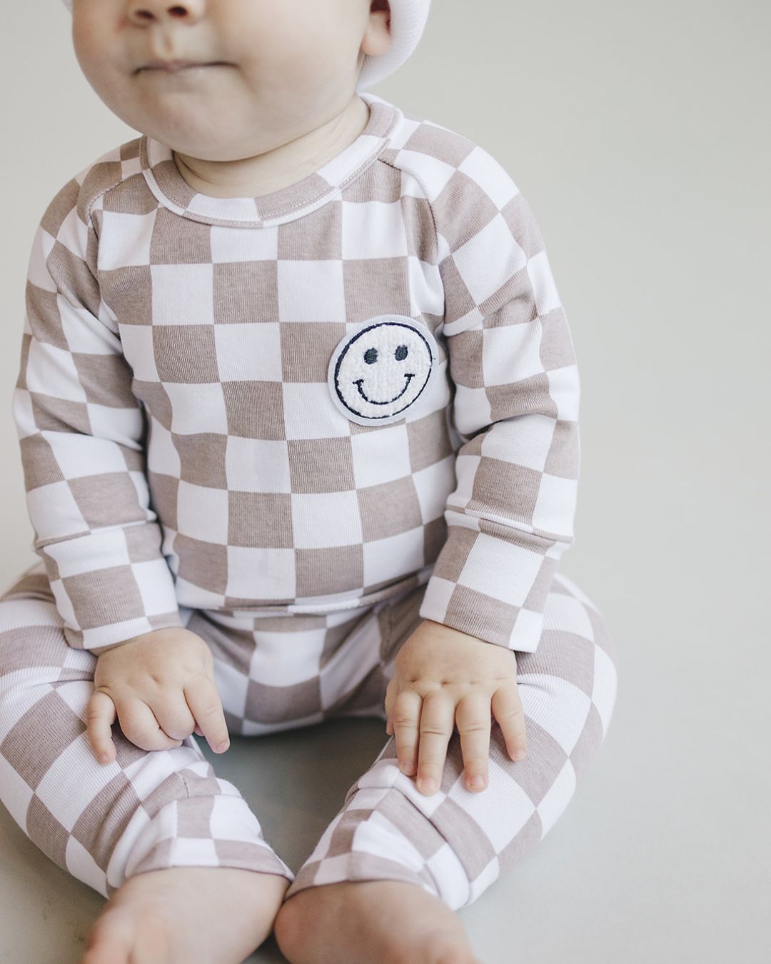 Boys Latte Checkered Smiley Lounge Set