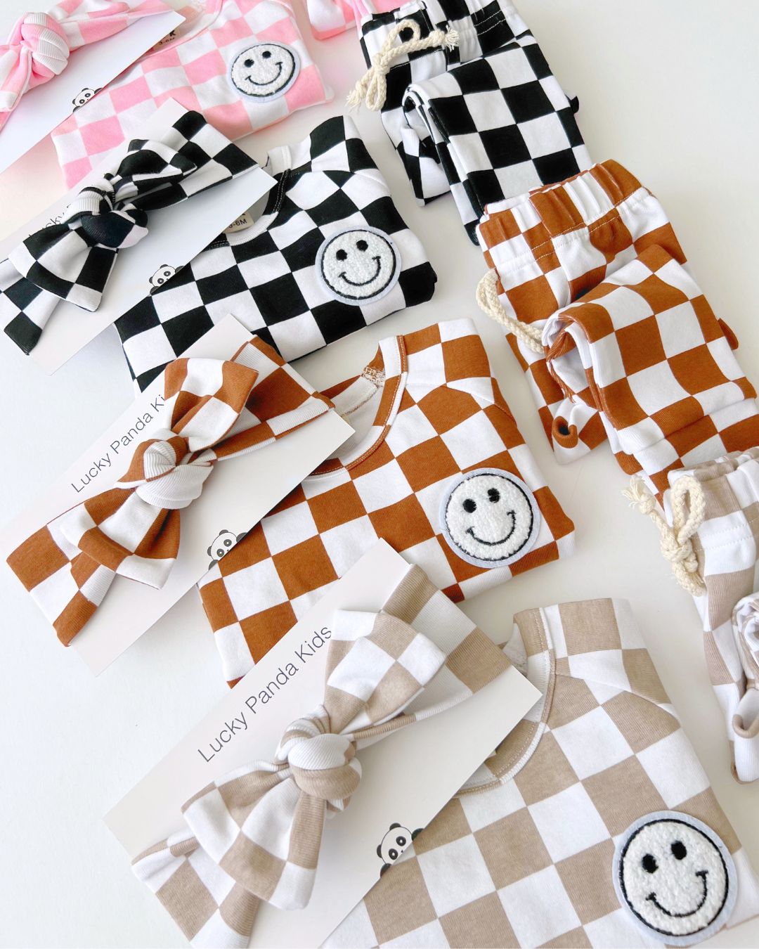 Boys Latte Checkered Smiley Lounge Set