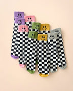 Checkered Smiley Socks | Gray