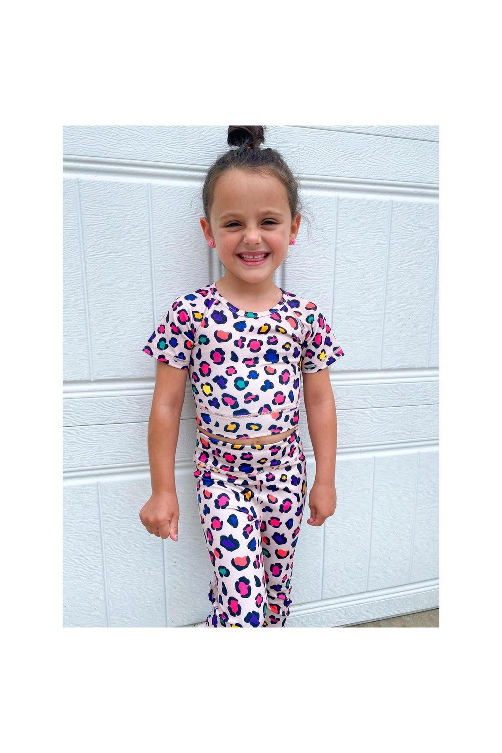 Girls Leopard Athletic Top and Legging Set